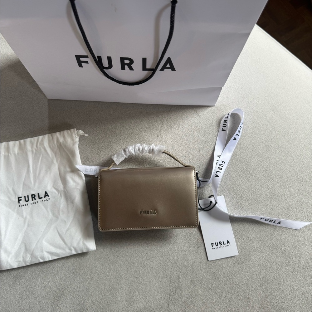 Furla Metallic Taupe Mini Top-Handle Bag